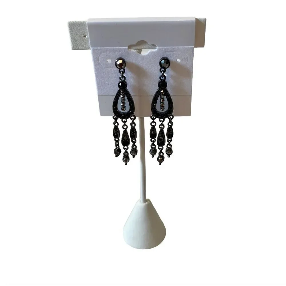 Gun Metal & Black Jeweled Dangly Earrings.
